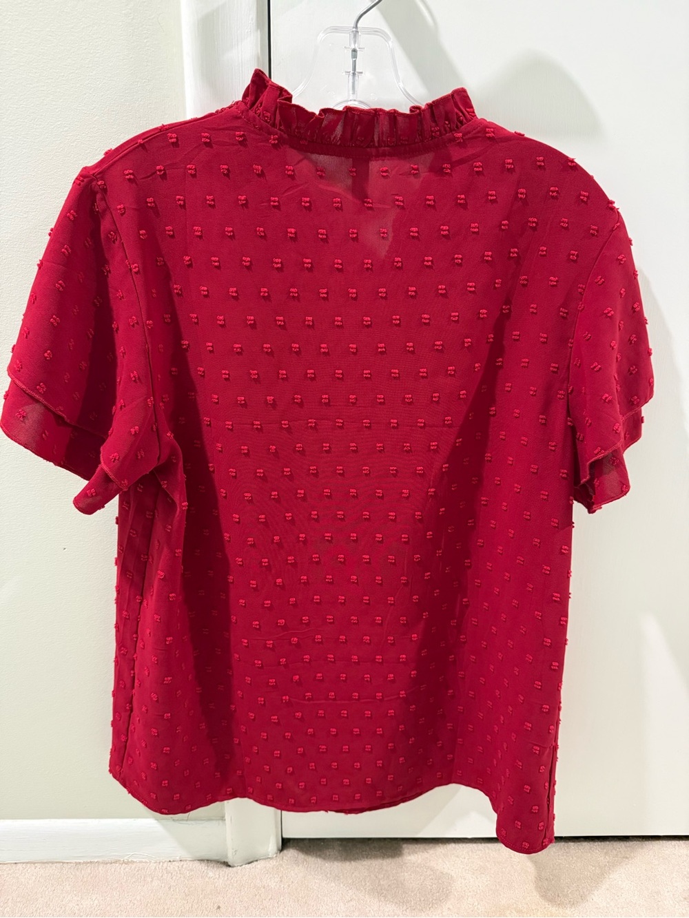Falechay Women's Burgundy/red Lace Yoke Short Sleeve Top - Picture 3 of 5